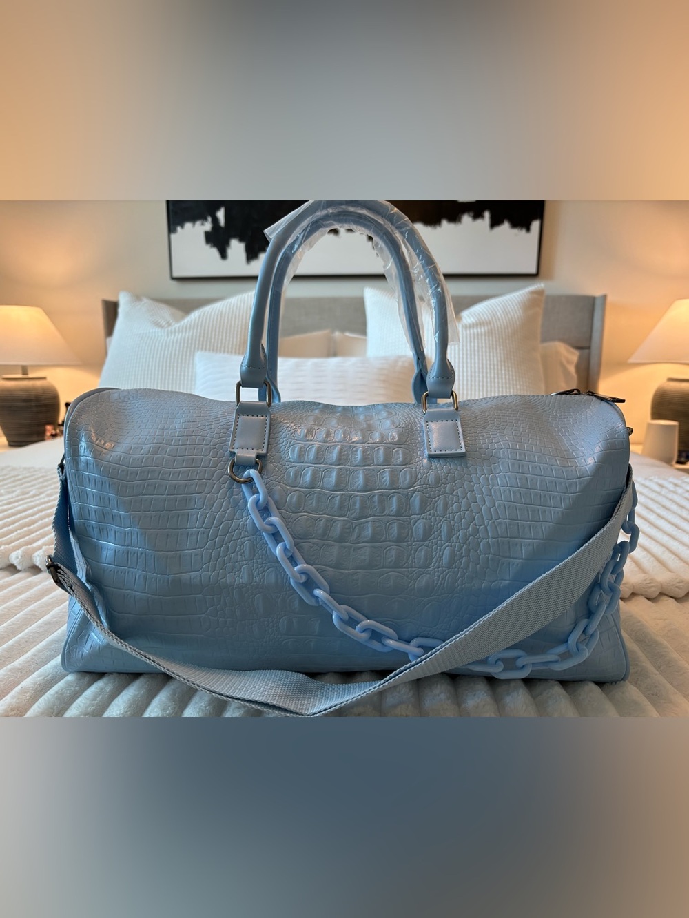 💙 PRIVATA Brand New Blue Croc-Embossed Duffle/Weekender Bag – COA Included